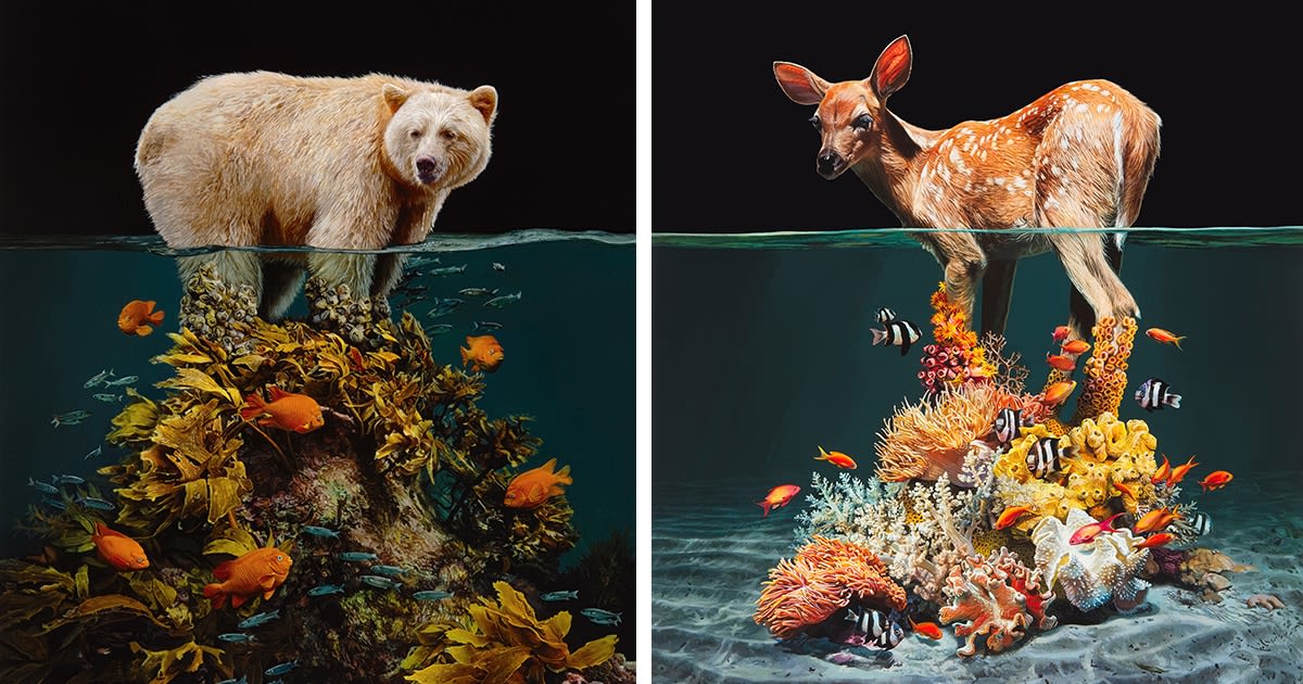 Poignant Paintings Depict Land Animals Half-Submerged in Rising Sea Water