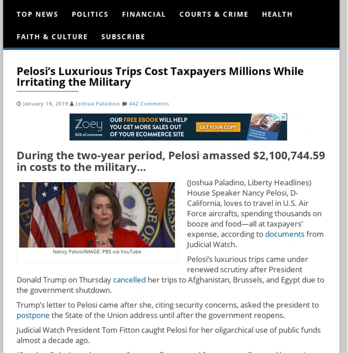 Pelosi's Luxurious Trips Cost Taxpayers Millions While Irritating the Military