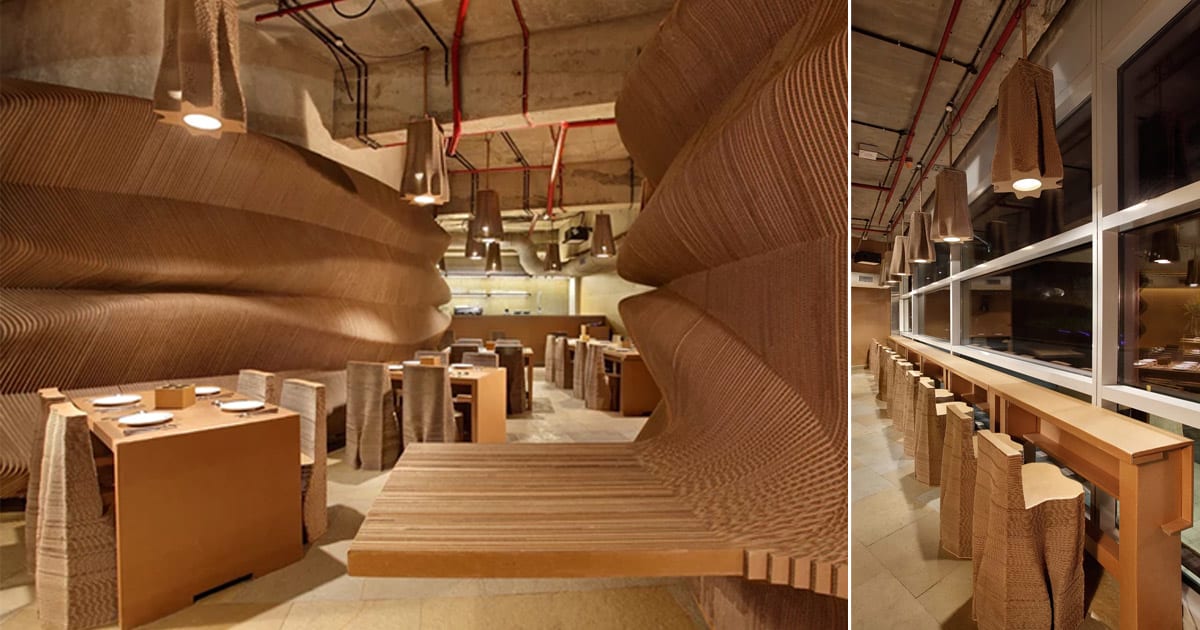 this mumbai cafe by NUDES is made almost entirely from cardboard