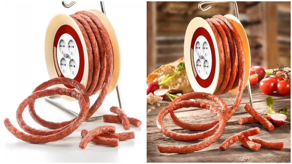 An Amusing 11.5 Foot Long Krakow Sausage That's Rolled Up on a Wheel Like a Garden Hose