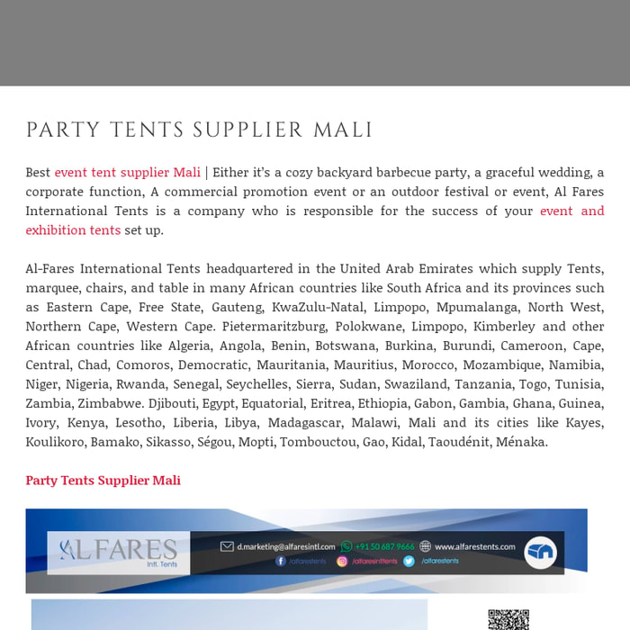 Marquee Tent Manufacturers and Suppliers in Mali