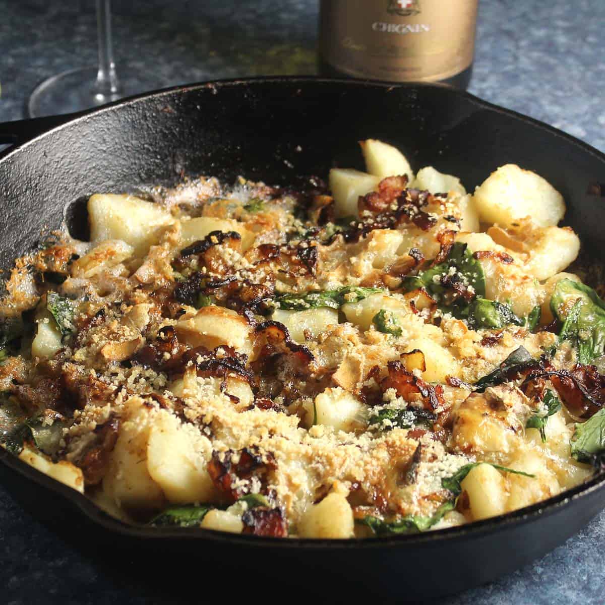 Potato Bacon Skillet Casserole - Tartiflette Inspired Recipe for Savoie Wine #winePW | Cooking Chat