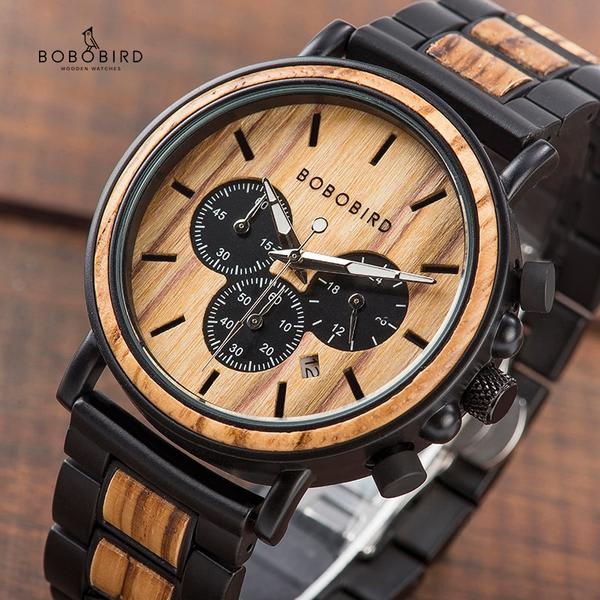 Wood and Stainless Steel Mens Watches