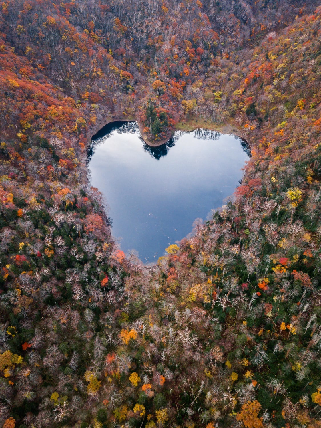 ITAP of a heart shaped lake in Hokkaido, Japan