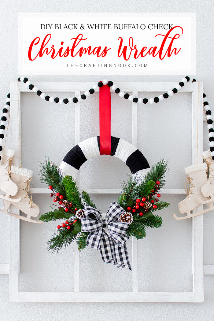 DIY Black and White Buffalo Check Christmas Wreath