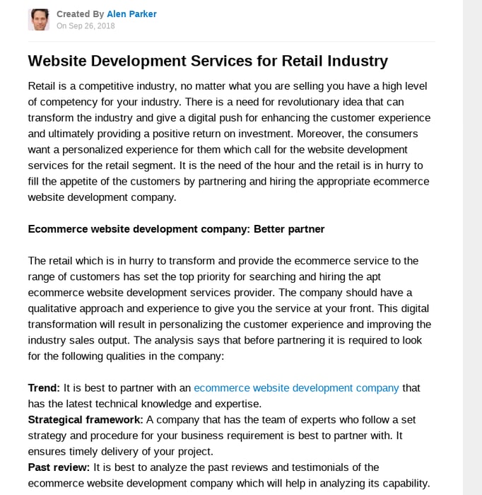 Website Development Services for Retail Industry