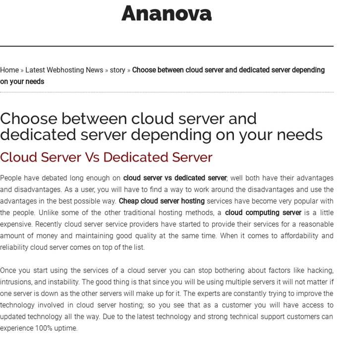 Choose between cloud server and dedicated server depending on your needs