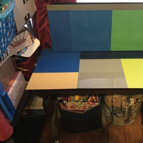 Building a LEGO table out of an old piano bench