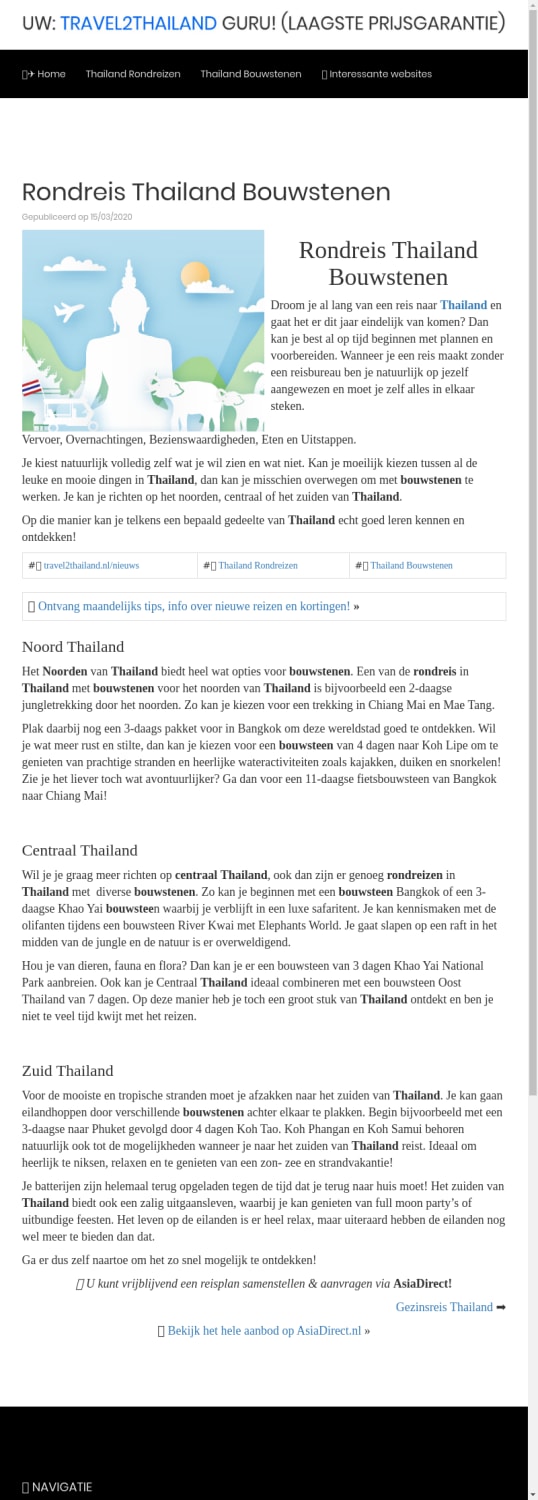Rondreis Thailand Bouwstenen - Travel2Thailand: complete individuele rondreizen & bouwstenen