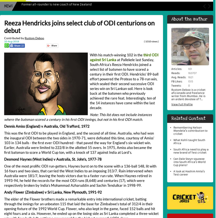 Reeza Hendricks joins select club of ODI centurions on debut