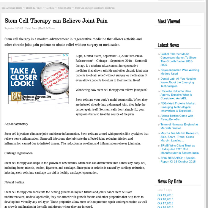 Stem Cell Therapy can Relieve Joint Pain