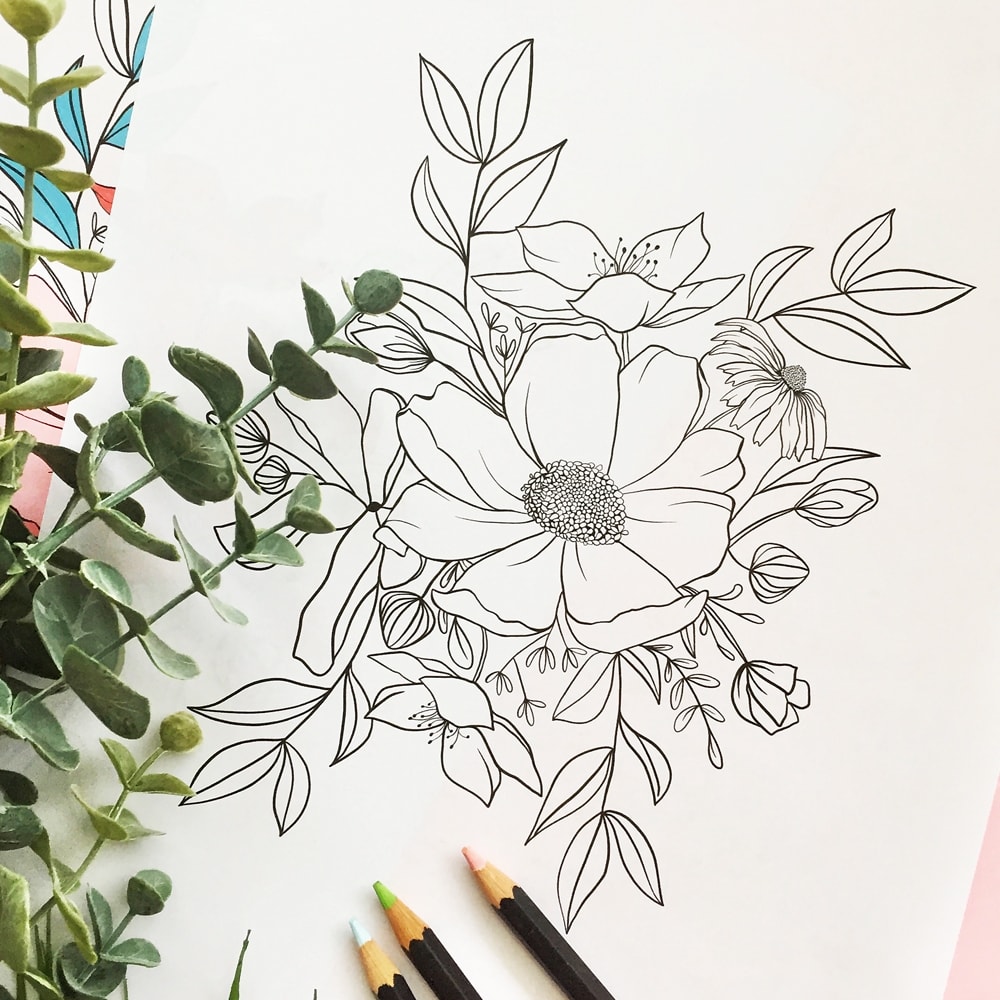 Coloring Page For Adults - Printable Floral Bunch on Maritza Lisa