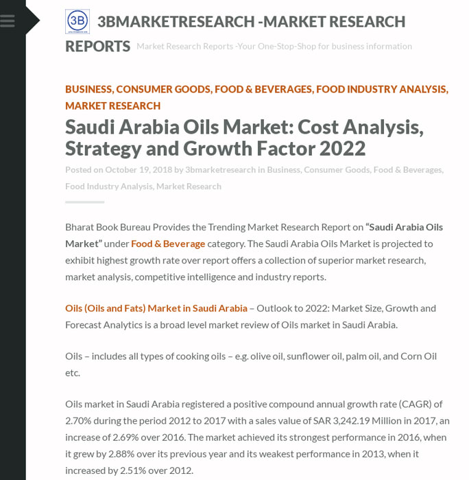 Saudi Arabia Oils Market: Cost Analysis, Strategy and Growth Factor 2022