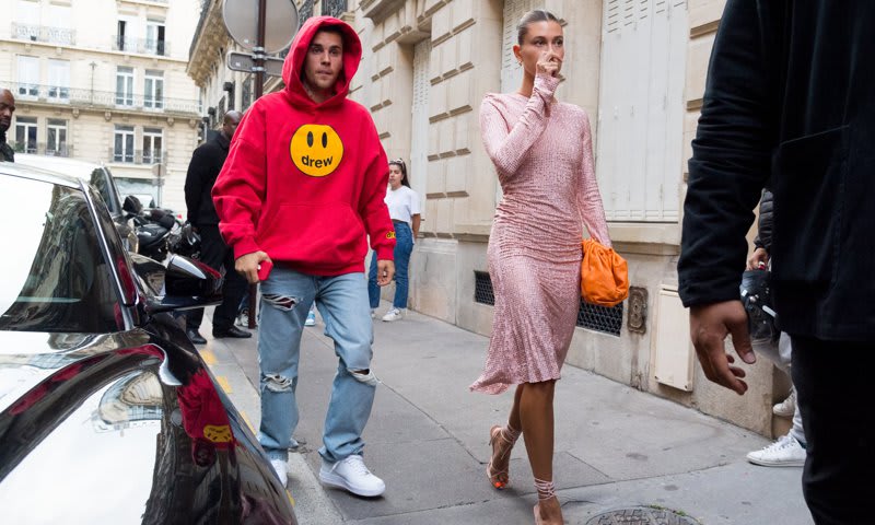 Hailey Bieber looks pretty in pink while headed to dinner with Justin Bieber in Paris