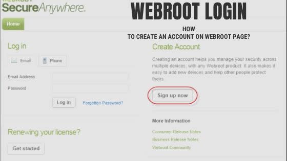 How to create an account on the Webroot page?