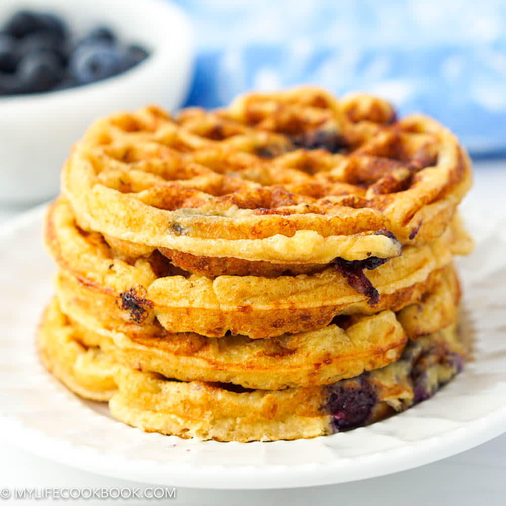 Keto Blueberry Waffles - mini gluten free chaffles for a low carb breafkast!