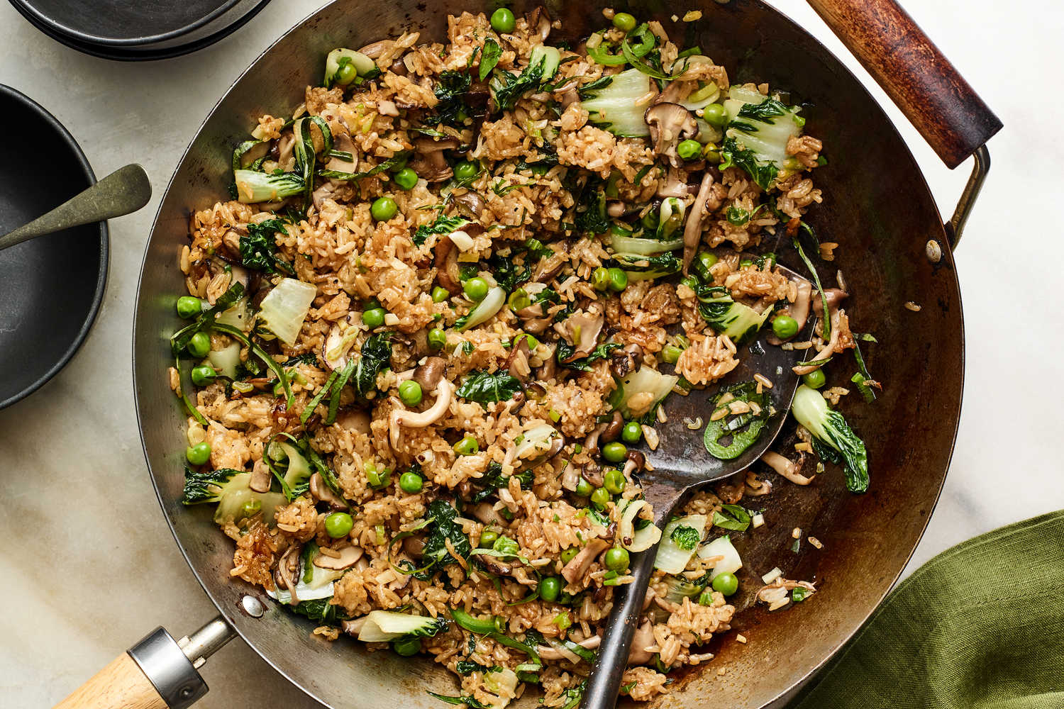 Gingery Fried Rice With Bok Choy, Mushrooms and Basil Recipe
