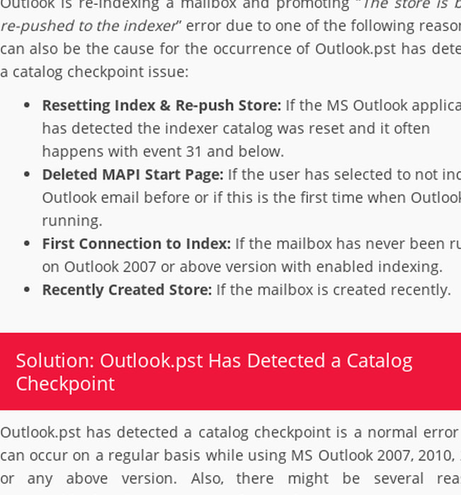 Outlook.pst Has Detected a Catalog Checkpoint Error and its Solutions - PCVITA Official Blog