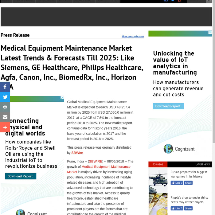 Medical Equipment Maintenance Market Latest Trends &amp; Forecasts Till 2025: Like Siemens, GE Healthcare, Philips Healthcare, Agfa, Canon, Inc., BiomedRx, Inc., Horizon CSA - Press Release