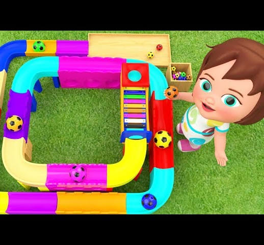 Learn Colors for Children with Little Baby Girl Fun Play Color Balls Xylophone Slider ToySet 3D Kids