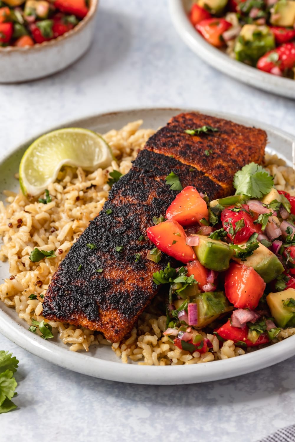 Blackened Salmon with Strawberry Avocado Salsa is a flavorful dinner!