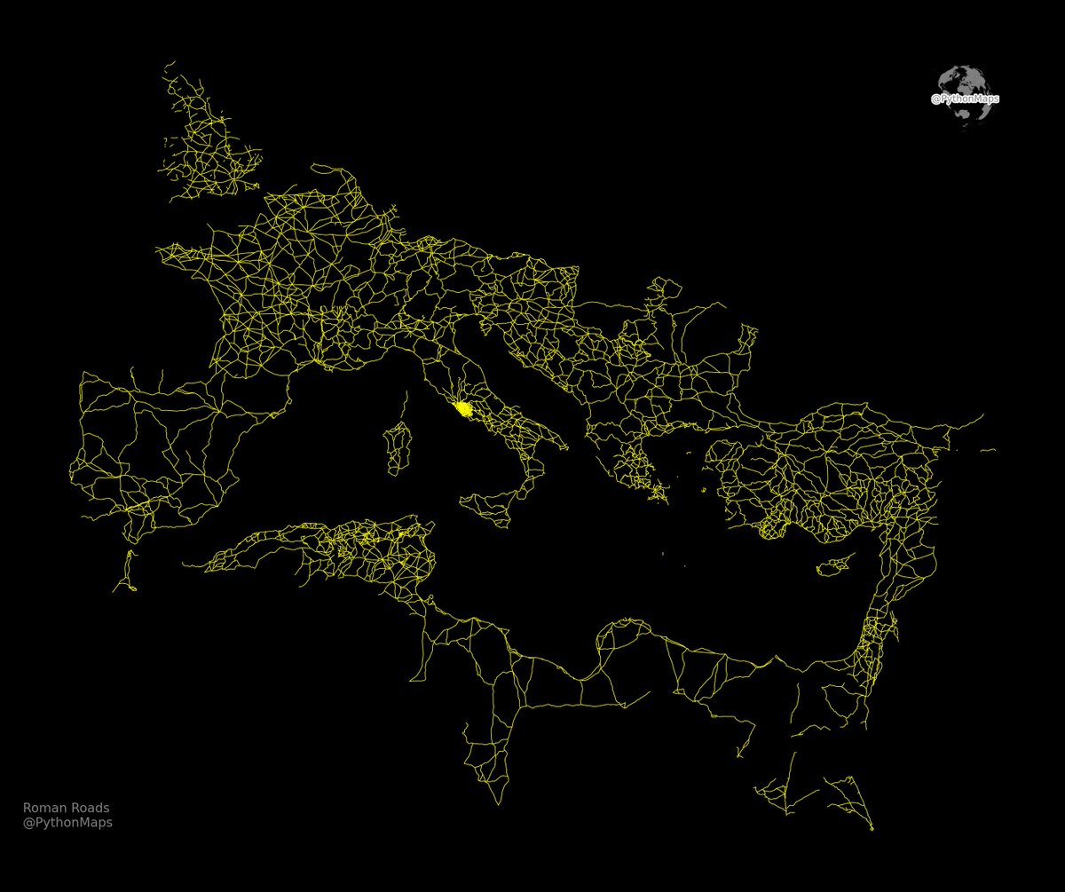 All roads lead to Rome. This map is visualises the famous roads built by the Roman empire.