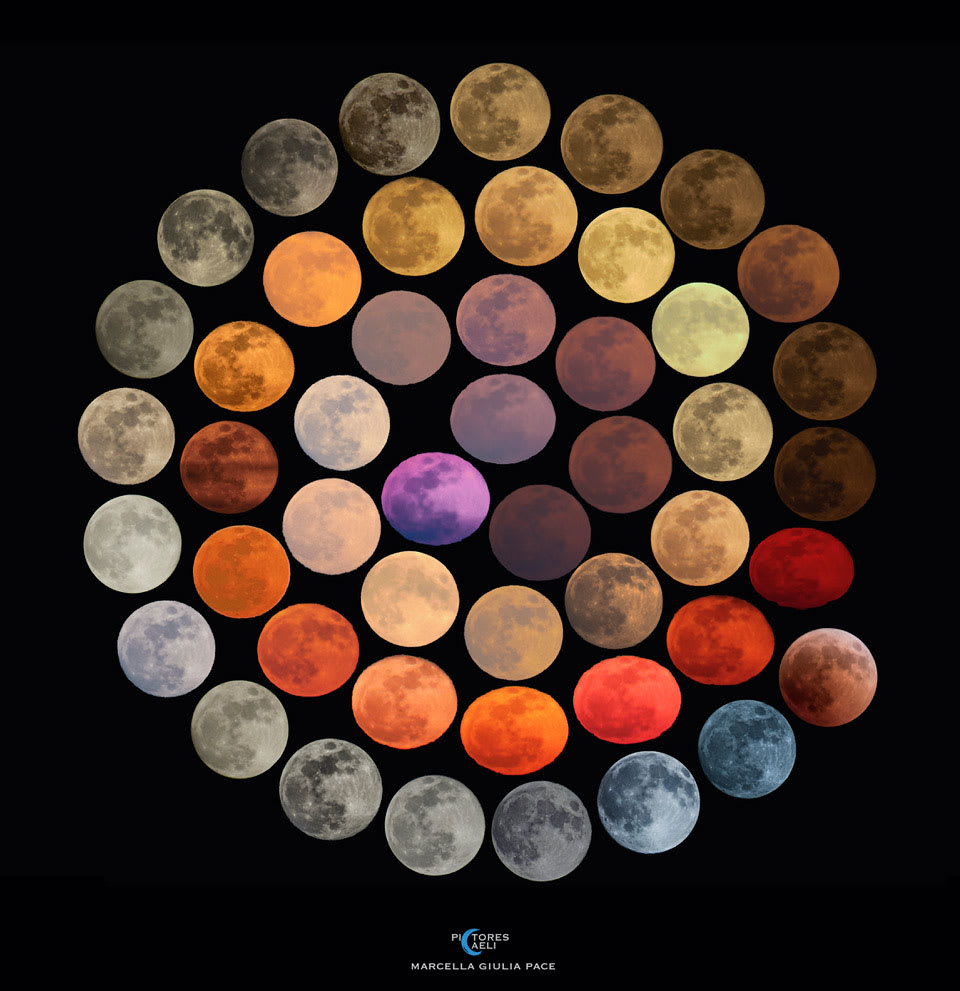 48 different colors of the moon, all photographed in a time span of 10 years