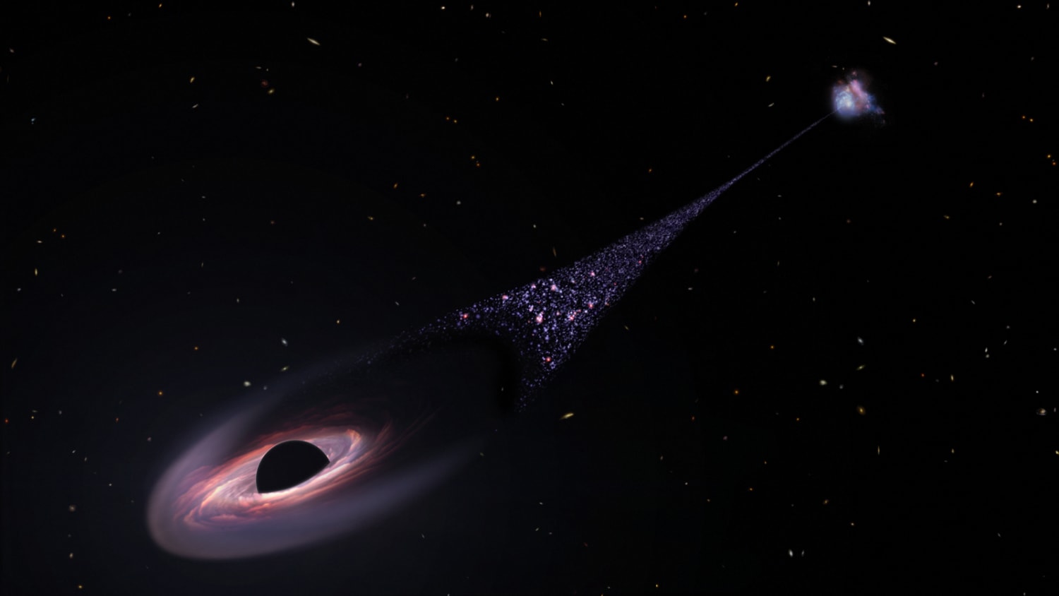 Black Hole Hurtling Through Space Leaves a Trail of Stars in Its Wake