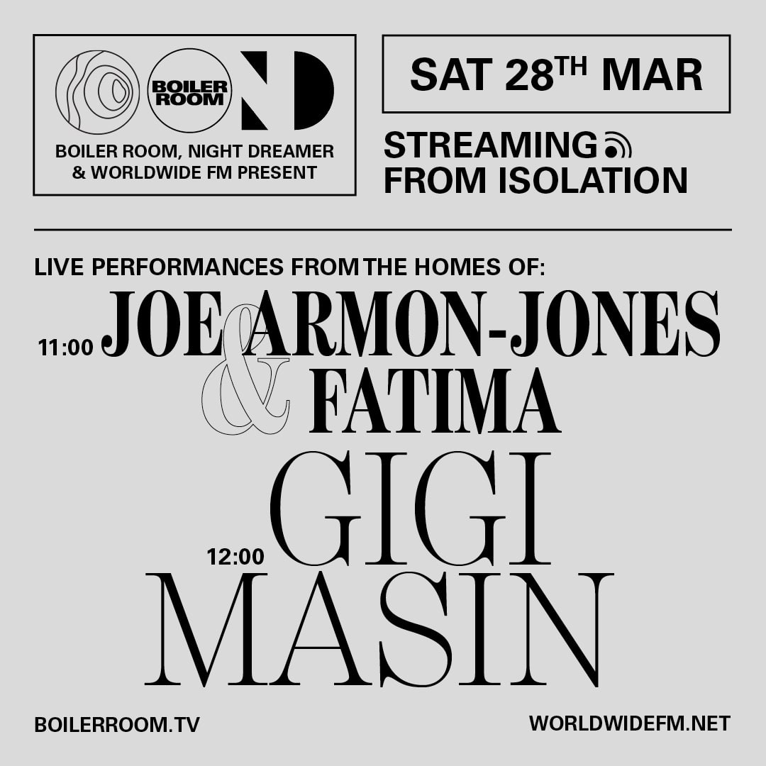 We're teaming up with Night Dreamer & @worldwidefm for a new wave of Streaming From Isolation: a weekly program of performances from the homes & studios of our favourite live musicians. We begin with: @gigimasin in Venice, & @joeArmonJones & @QUEENFATIMA in London.