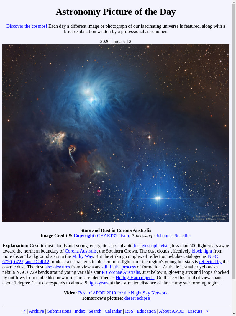 APOD: 2020 January 12 - Stars and Dust in Corona Australis