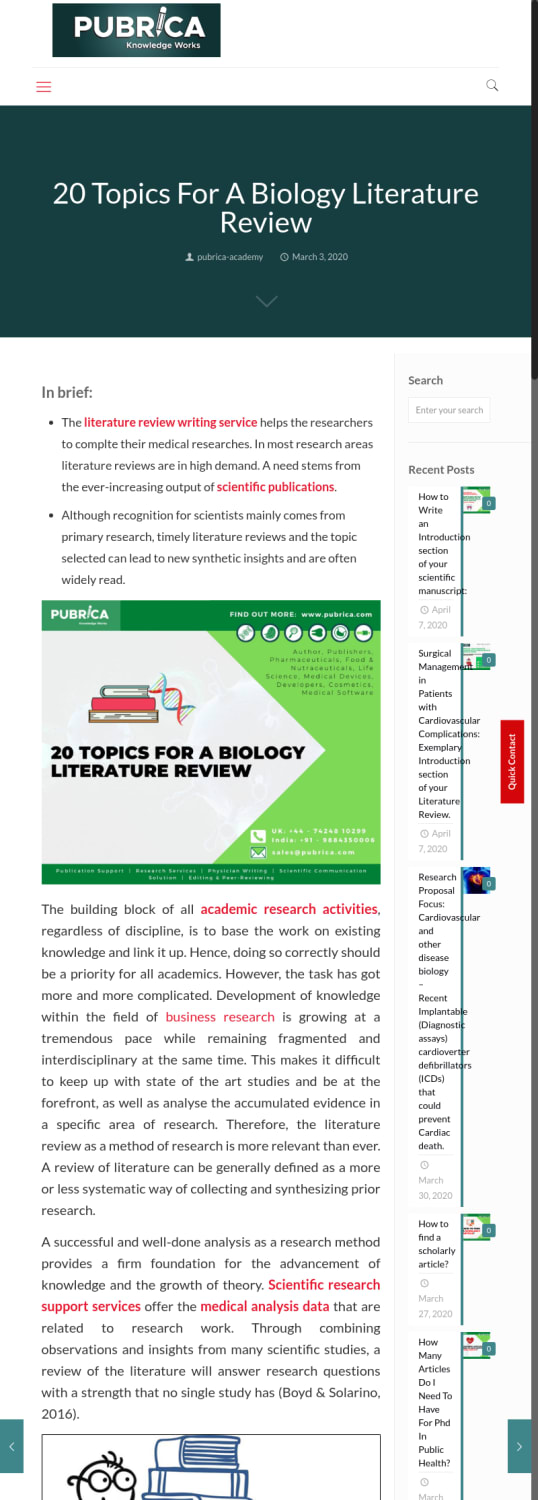 20 Topics For A Biology Literature Review – Academy