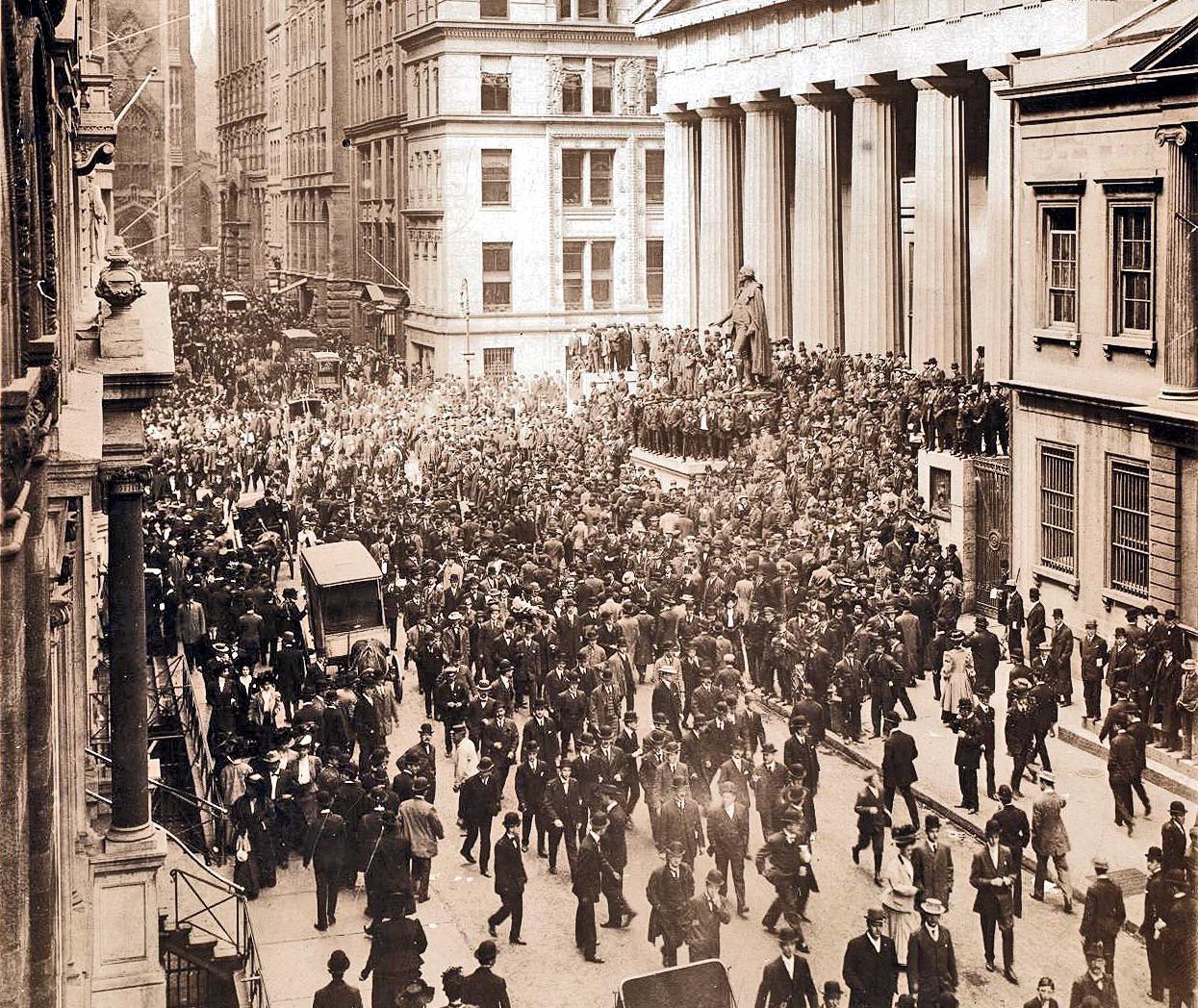 Wall Street during the bank panic in October 1907.