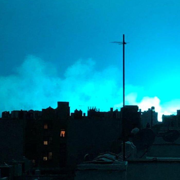 Power Plant Explosion Turns NYC Sky Neon Blue