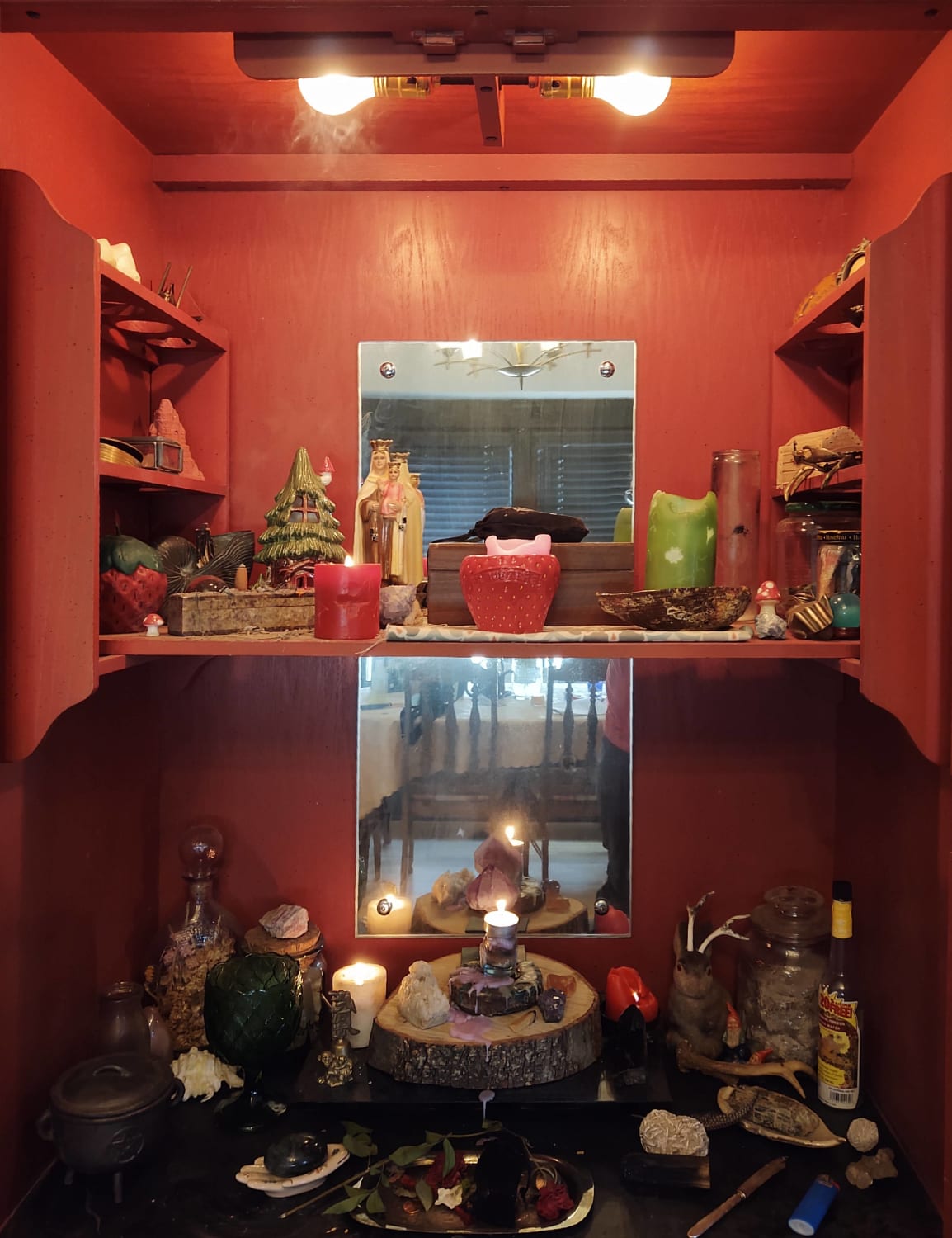 Our altar all lit up for the Lunar Eclipse