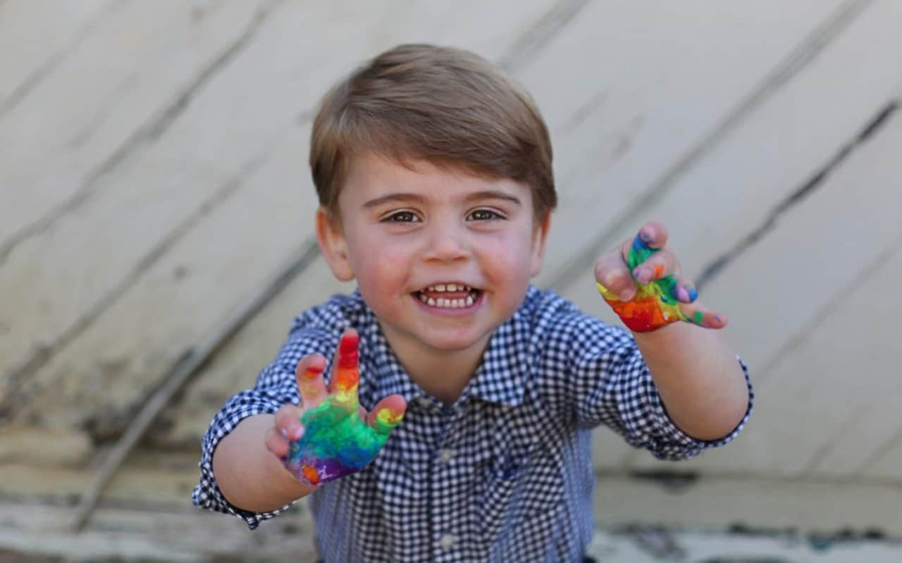 Pictured: Prince Louis celebrates second birthday with rainbow handprints
