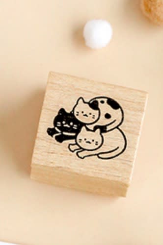 Wooden Rubber Stamp - Cat Story - Triple