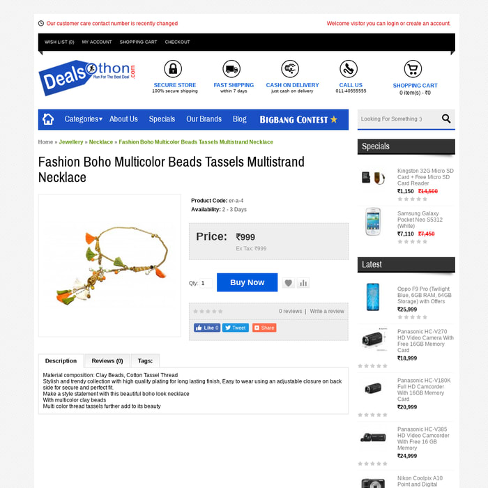 Fashion Boho Multicolor Beads Tassels Multistrand Necklace