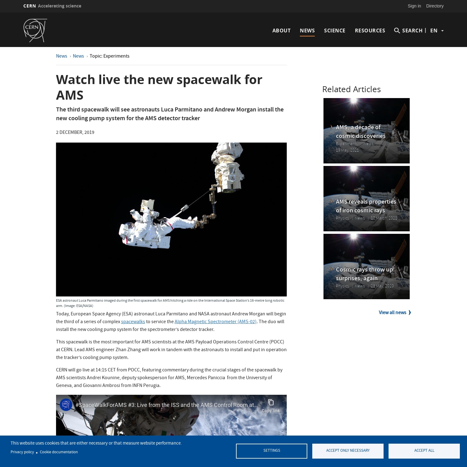 Watch live the new spacewalk for AMS