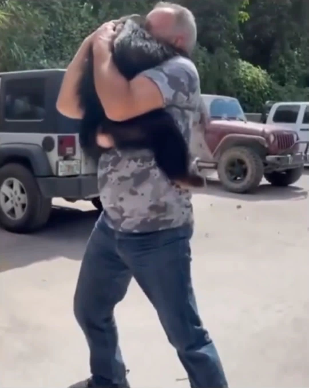This chimp was born with broken ribs, had pneumonia and was abandoned by his own mother. This couple raised him and showed him love. This is how he reacts whenever he sees them now!