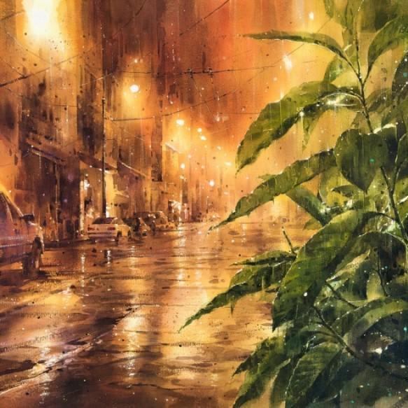Rainy by Lin Ching-Che, Watercolor Painting