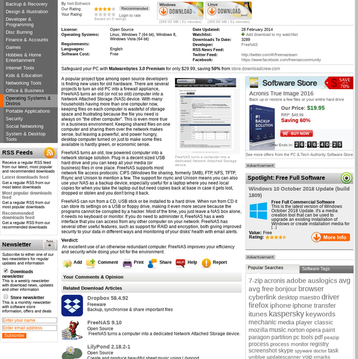 FreeNAS 9.2.1.1 (64-bit) - Downloads - freeware, shareware, software trials, evaluations - PC & Tech Authority Downloads