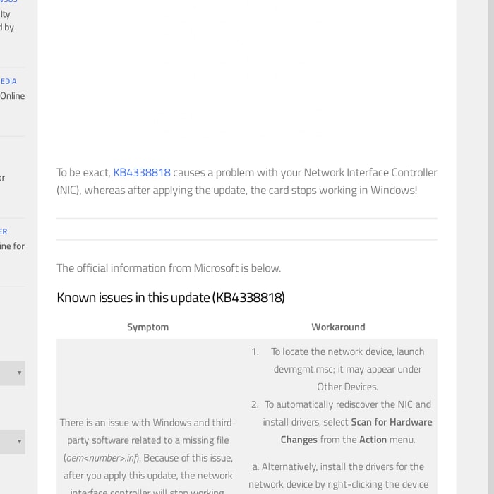 Broken Microsoft Update - KB4338818