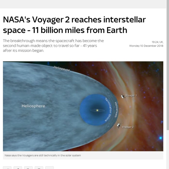 NASA's Voyager 2 reaches interstellar space - 11 billion miles from Earth