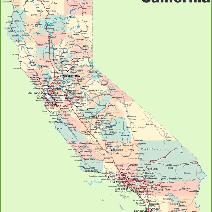 Calculator of distances and itineraries in California. Preparation of the trip to the main places and cities.
