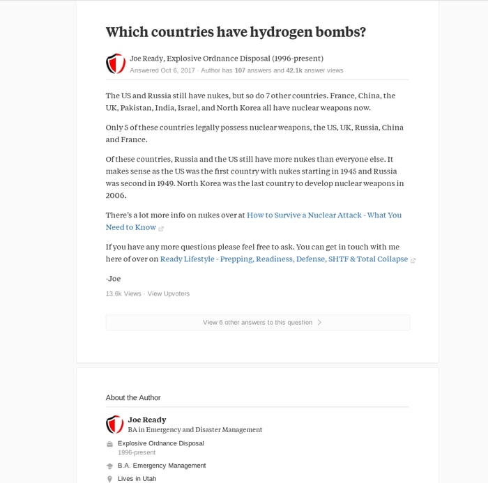Which countries have hydrogen bombs?