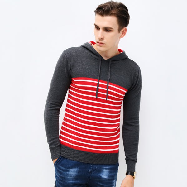 Buy New Autumn Clothing Sweater Men Fashion Hooded Slim Fit Winter Pullover Men Cotton Knitted Striped Sweater Men