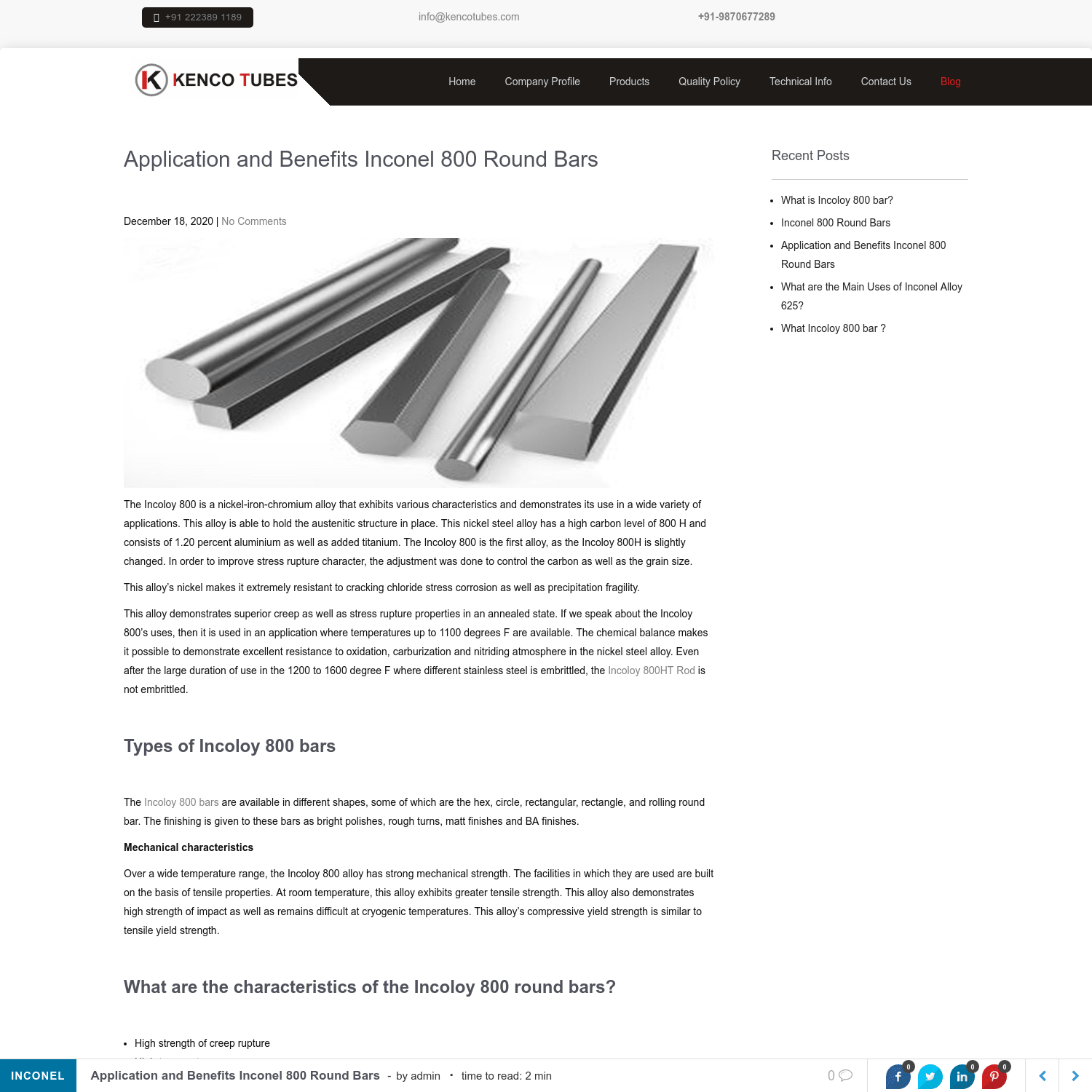 Application and Benefits Inconel 800 Round Bars