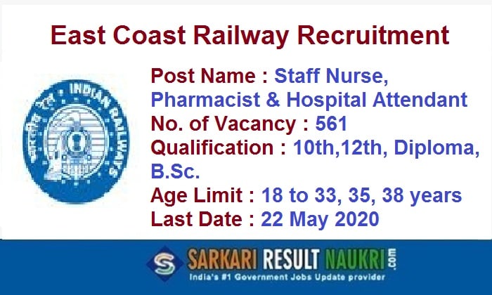 East Coast Railway Paramedical Staff Recruitment 2020 - 561 Vacancy