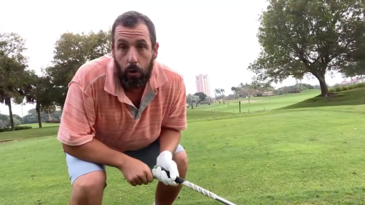 Adam Sandler does the classic "Happy Gilmore" swing to celebrate the 25th anniversary of the movie!