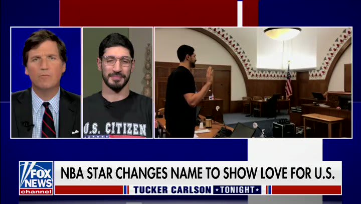 [Baragona] Enes Kanter to Tucker Carlson on FOX News on Americans criticizing America: "I feel like they should just keep their mouth shut and stop criticizing the greatest nation in the world and they should focus on their freedoms and their human rights and democracy."